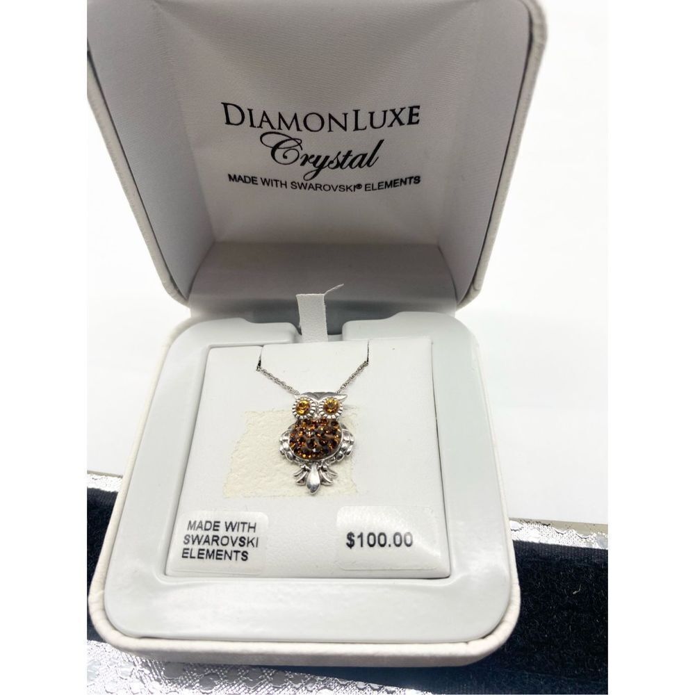DiamonLuxe sterling silver owl w crystals | Sterling Silver 925 Fire Orange Citr